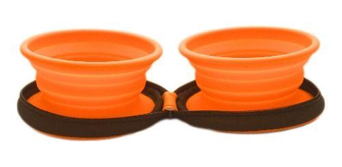 Plato Plegable Silicona Doble Naranjo Talla S Perro-5
