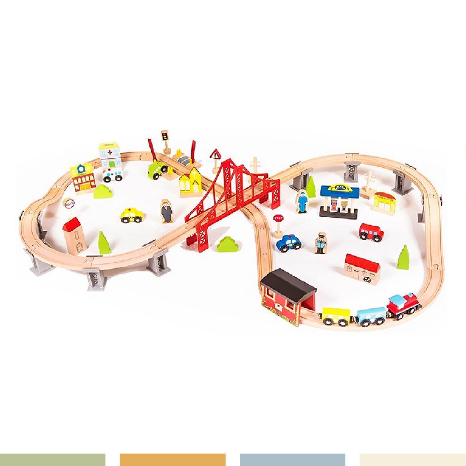Pista de Autos y Tren de Madera Juego Didactico 70pcs Bandú-3