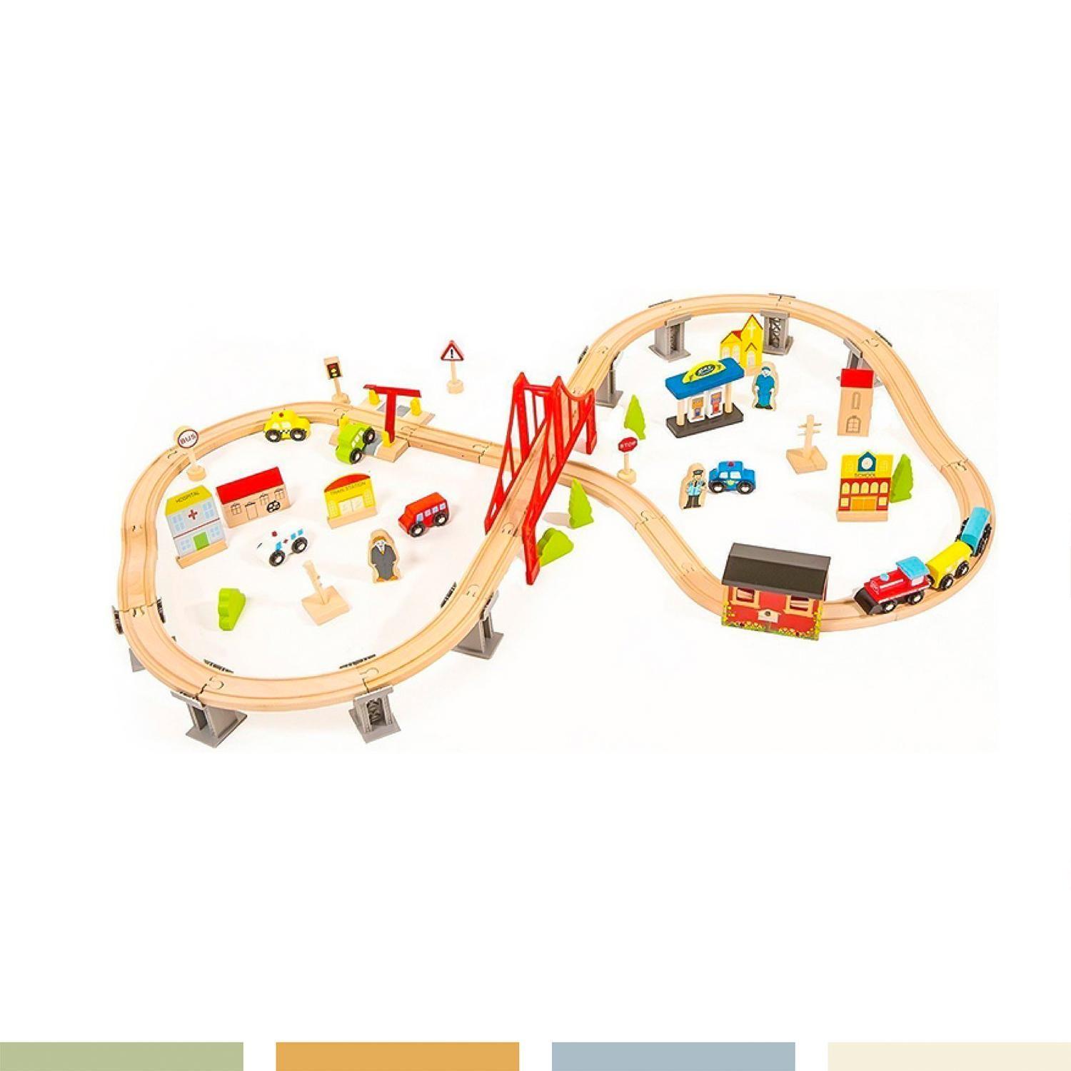 Pista de Autos y Tren de Madera Juego Didactico 70pcs Bandú-4