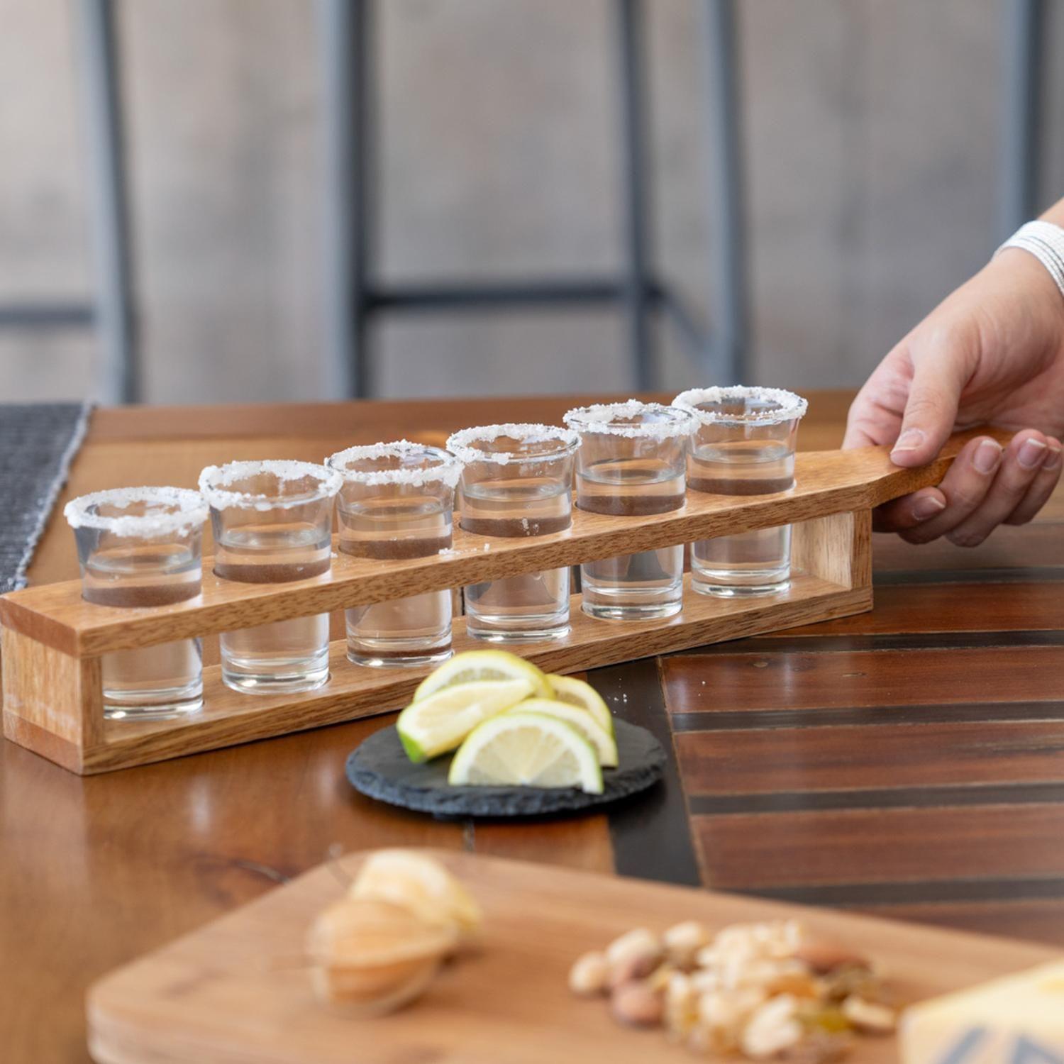 Set de 6 Vasos de Chupito con Soporte de Madera Secret de Gourmet-1