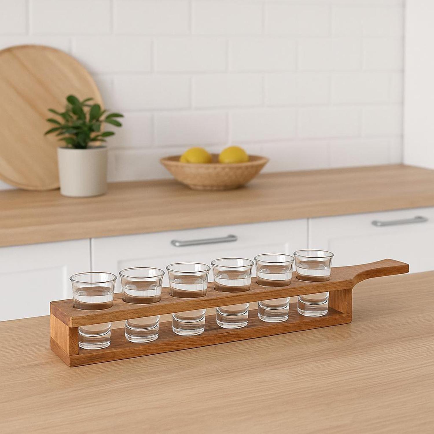 Set de 6 Vasos de Chupito con Soporte de Madera Secret de Gourmet-2