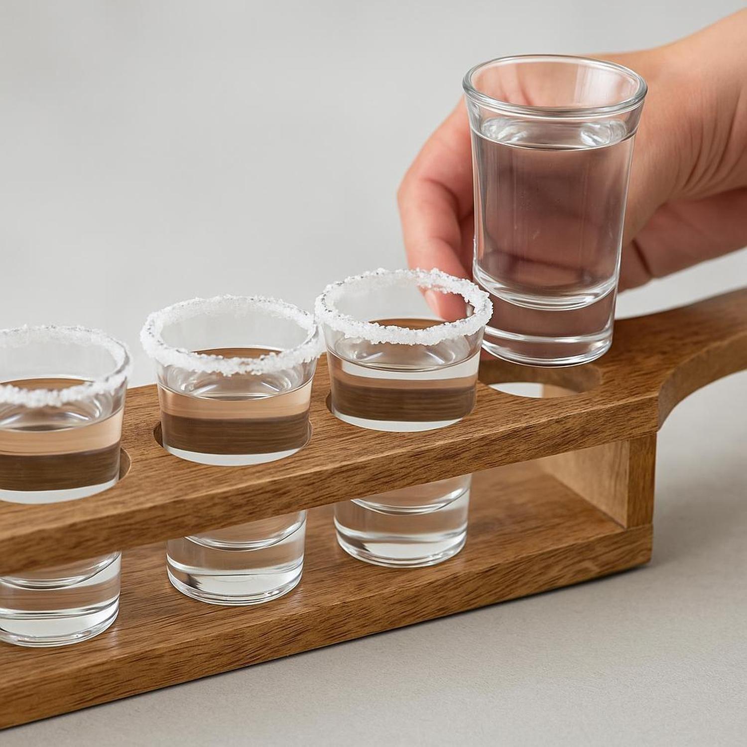 Set de 6 Vasos de Chupito con Soporte de Madera Secret de Gourmet-3