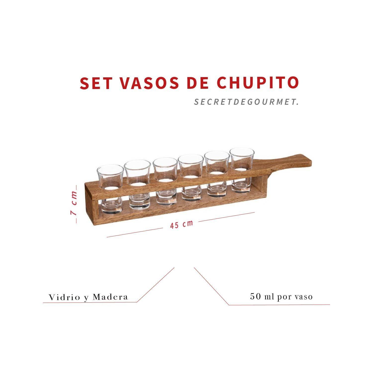 Set de 6 Vasos de Chupito con Soporte de Madera Secret de Gourmet-4