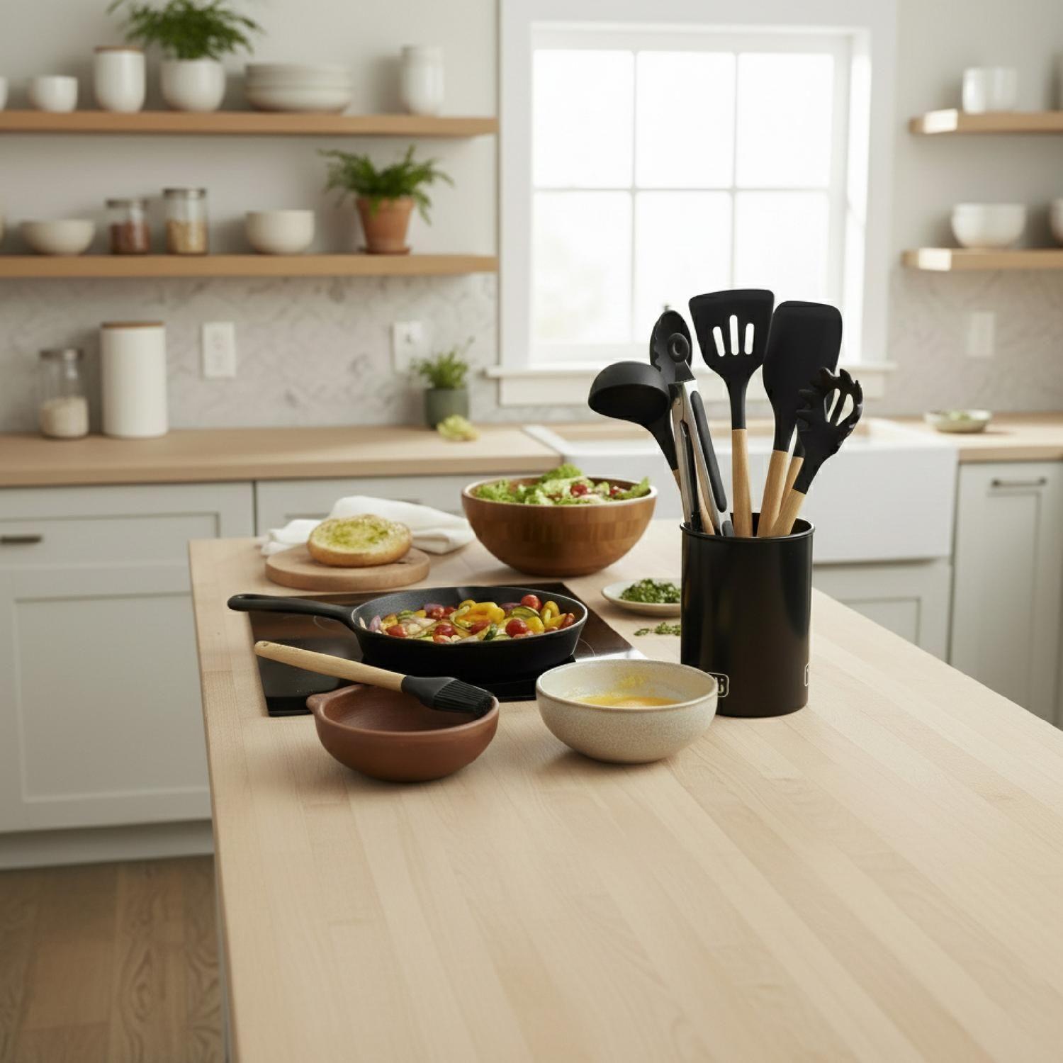 Batería Cocina Oxford + Set 12 Utensilios Negro Simplit-5