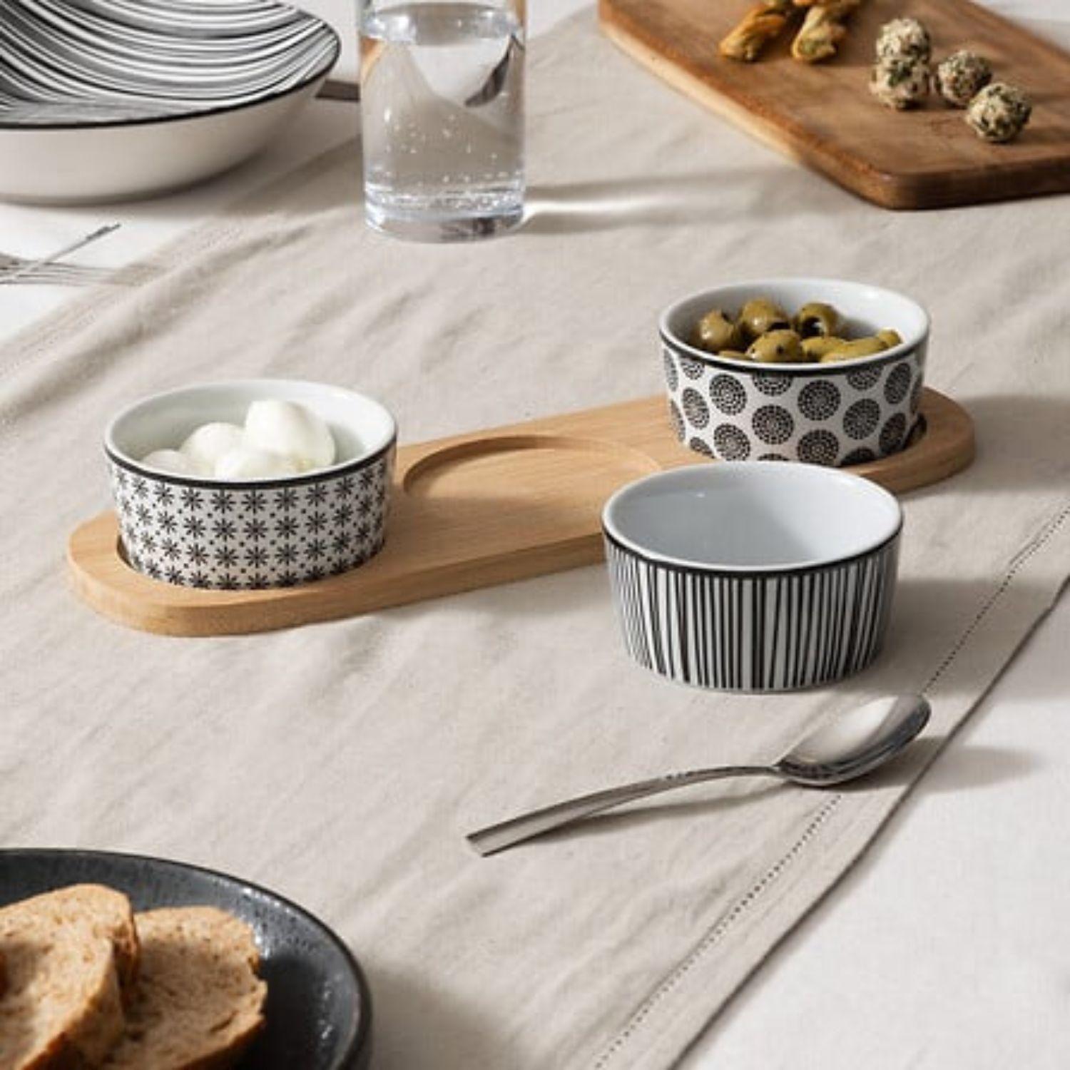 Set Aperitivo 4 Pza Cerámica Bandeja Bambú Secret de Gourmet-2