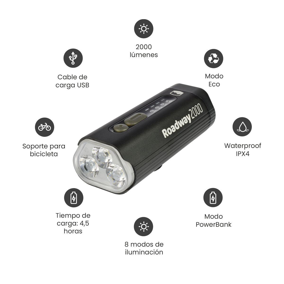 Luz de Bicicleta Foco Delantero Power Up 2000 Lúmenes Lhotse-1