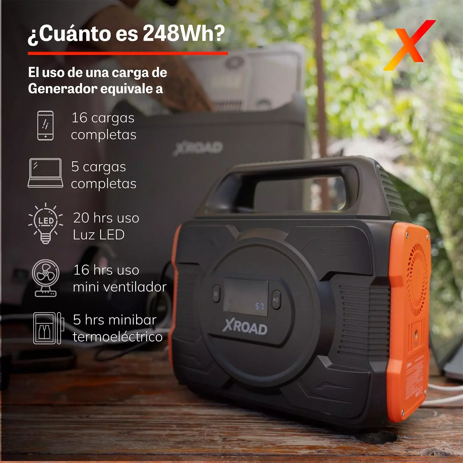 Generador Portátil 300W Batería 248Wh Camping 220V Xroad-6