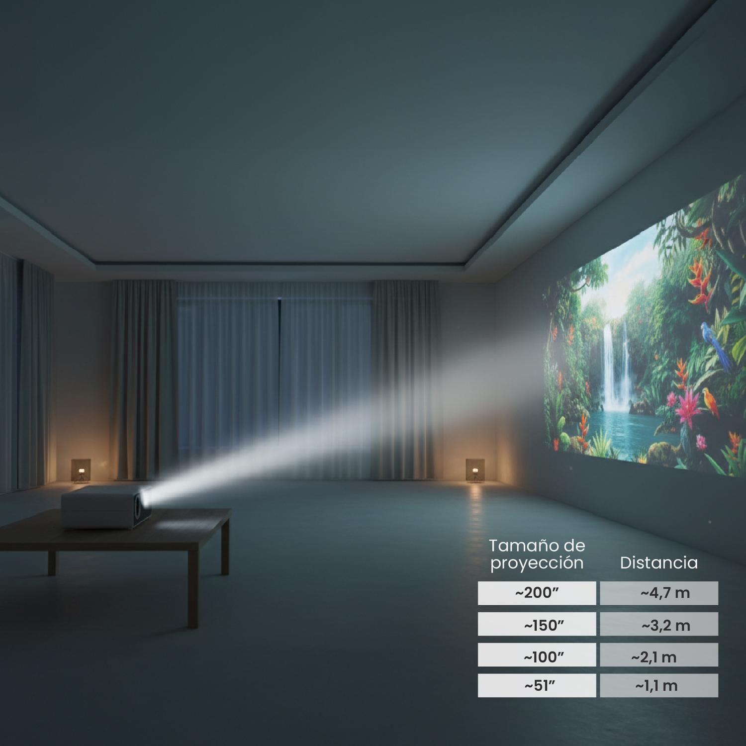 Proyector Portátil Hexa 8000lm + Telón Eléctrico 100" LEVO-3