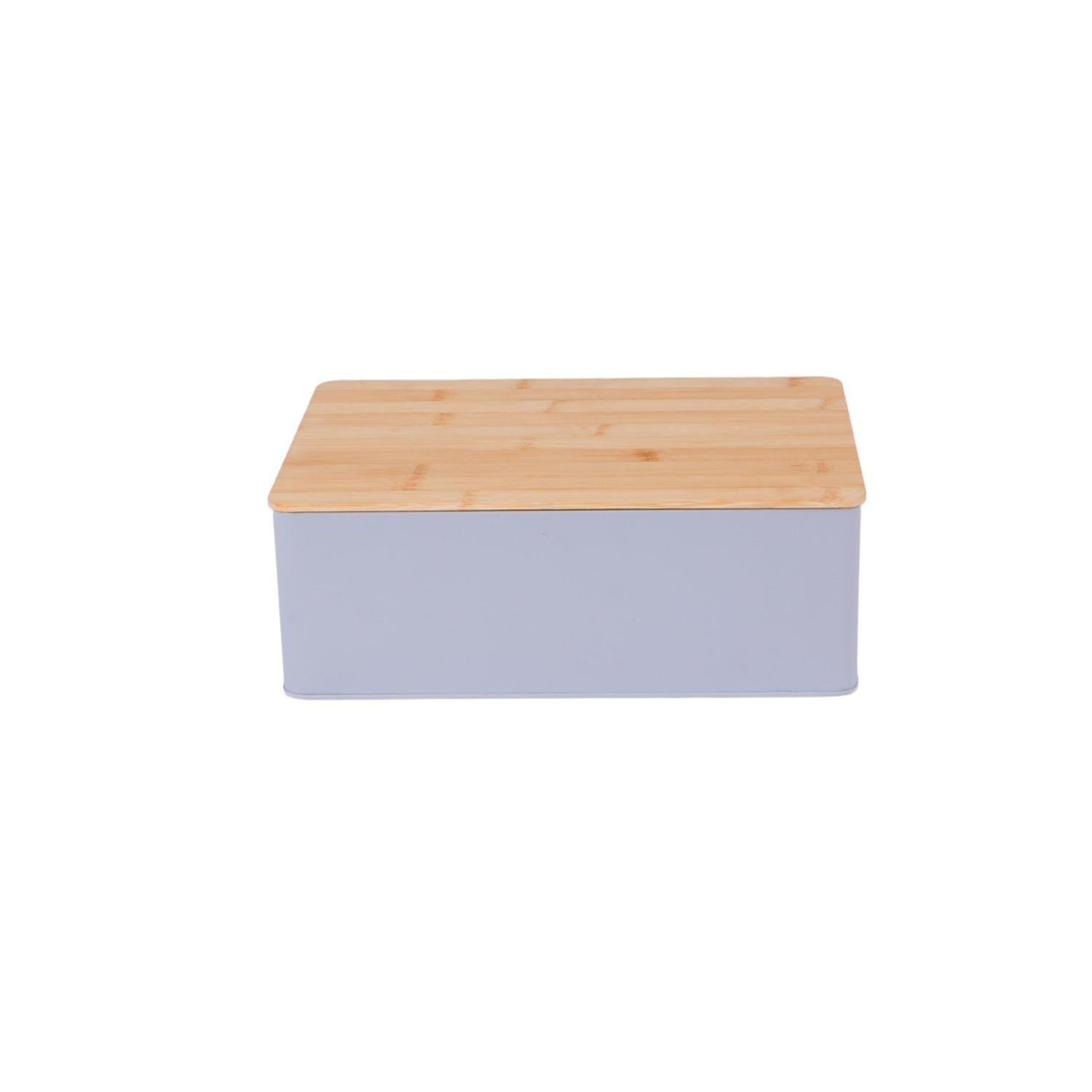 Panera Metal Gris Claro Con Tapa De Madera 30x22 cm DAY-0