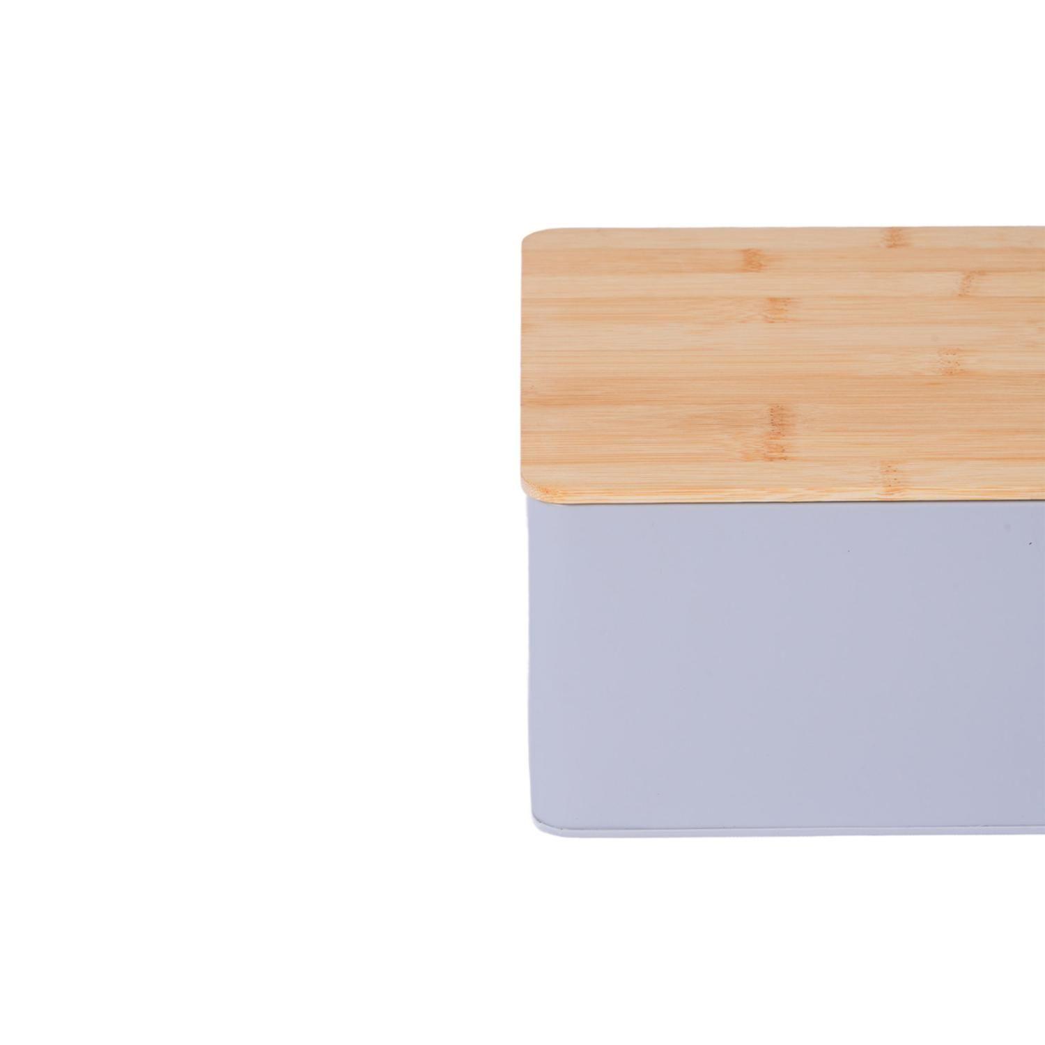 Panera Metal Gris Claro Con Tapa De Madera 30x22 cm DAY-2
