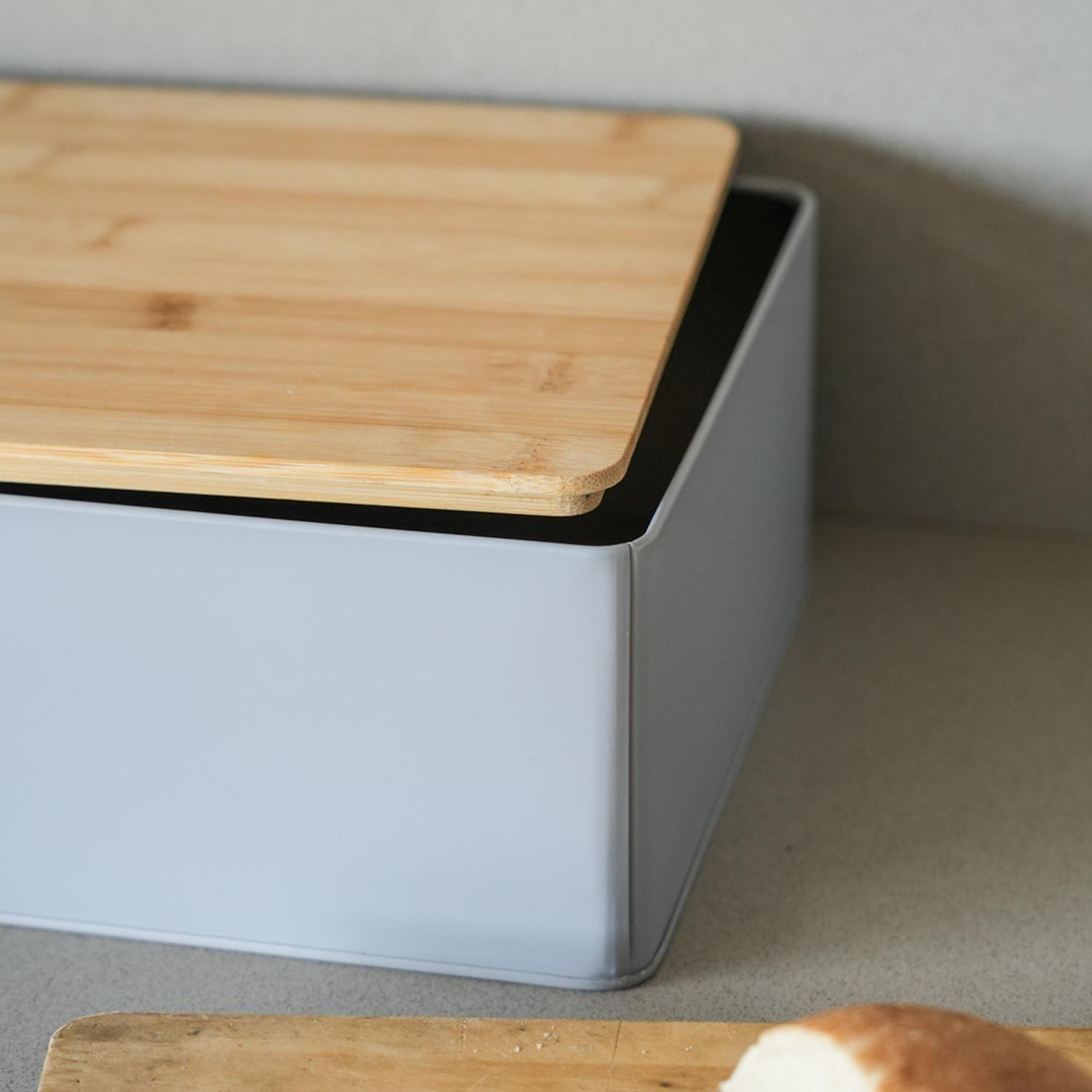 Panera Metal Gris Claro Con Tapa De Madera 30x22 cm DAY-3