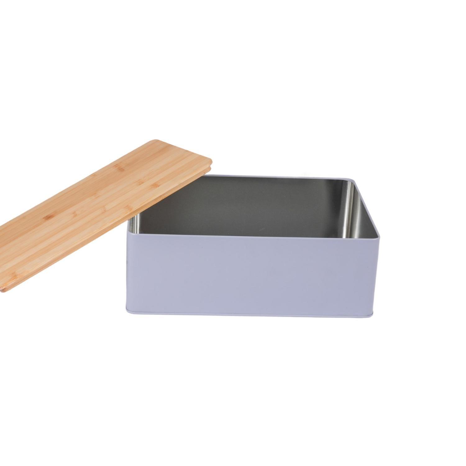 Panera Metal Gris Claro Con Tapa De Madera 30x22 cm DAY-4