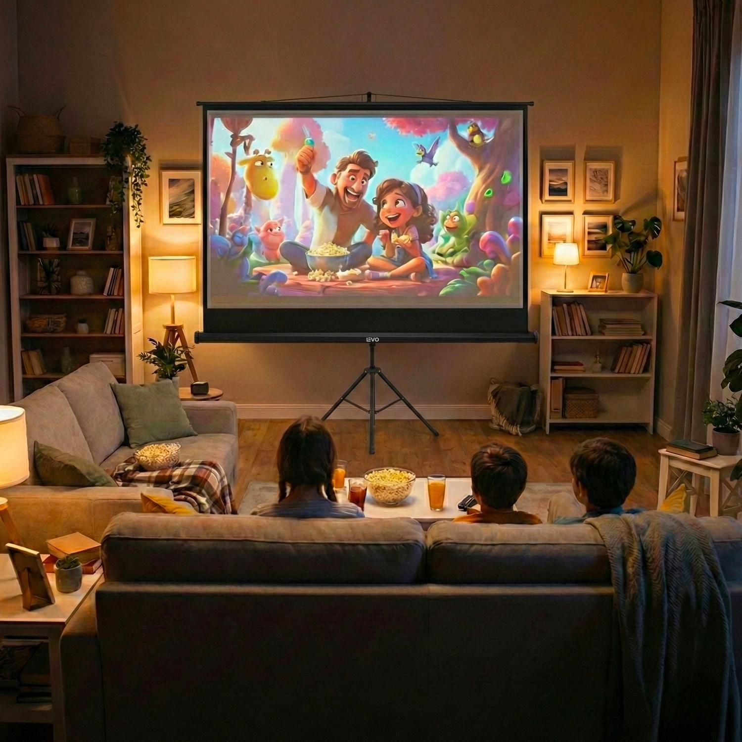 Proyector Portatil Nova 9000lm + Telón 80" Negro LEVO-6