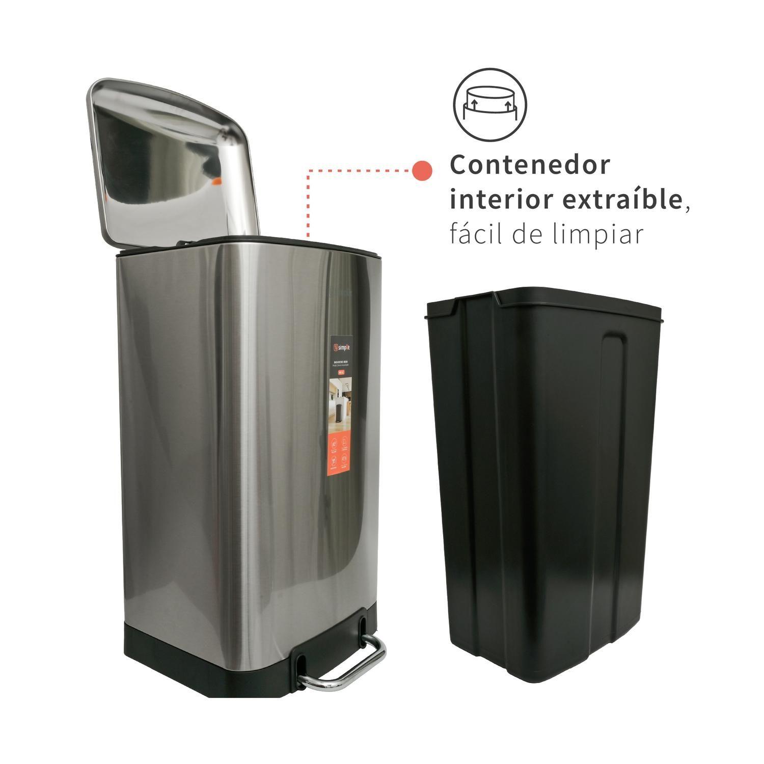 Basurero Cocina Iron 40lts Pedal Acero Inox Simplit-5