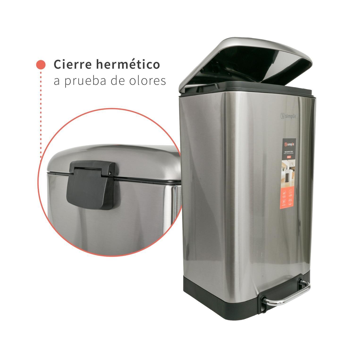 Basurero Cocina Iron 40lts Pedal Acero Inox Simplit-6