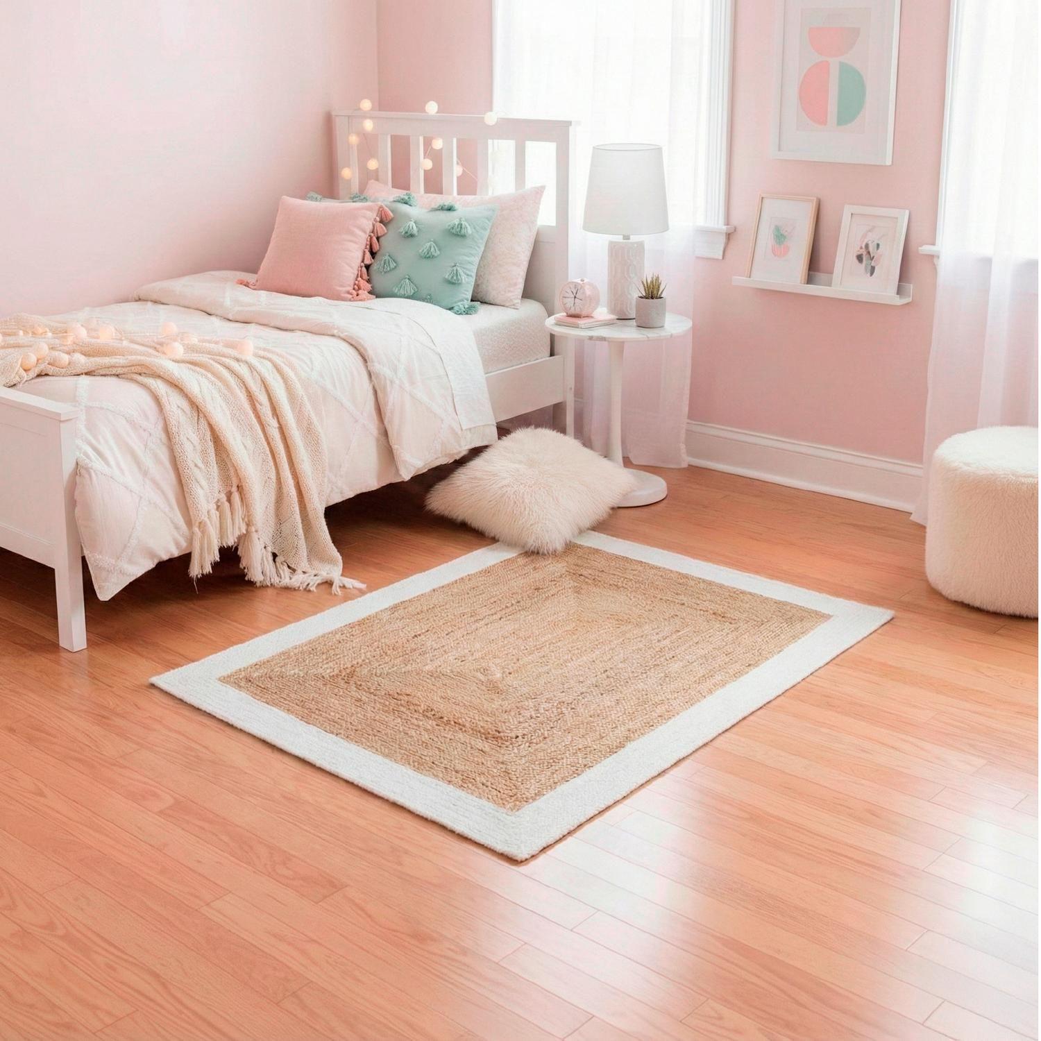 Alfombra de Yute Rectangular Borde Blanco 170x120 cm Atmosphera-3