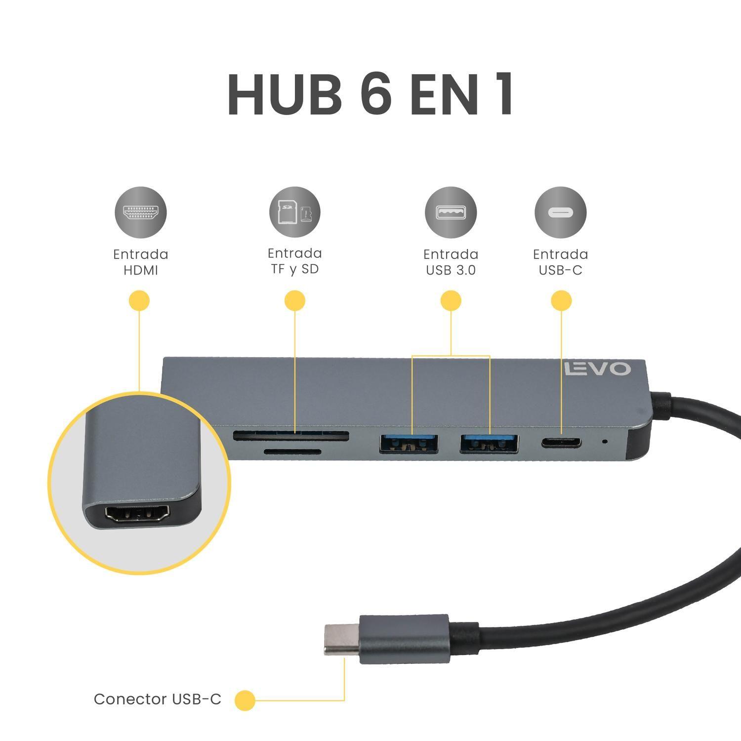 Hub USB-C Adaptador Multipuerto 6 en 1 Macbook Windows LEVO-2