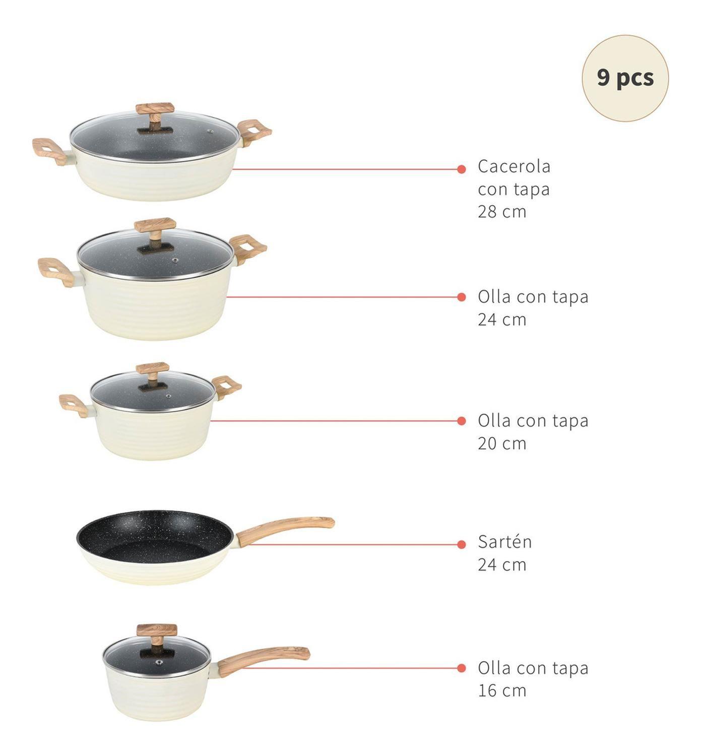 Batería de Cocina Antiadherente Savannah 9 Piezas-3