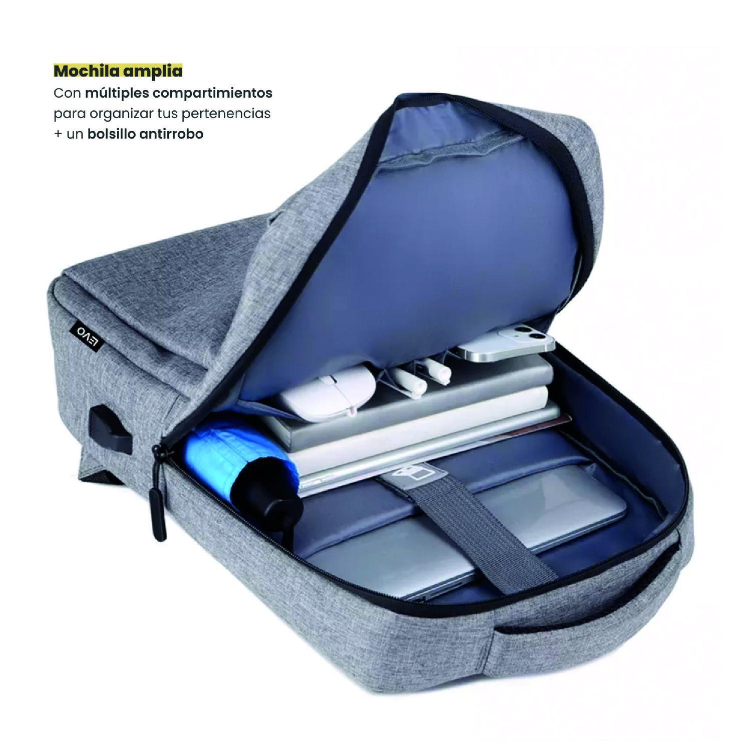 Mochila para Notebook con Puerto USB 15" Gris Levo-5