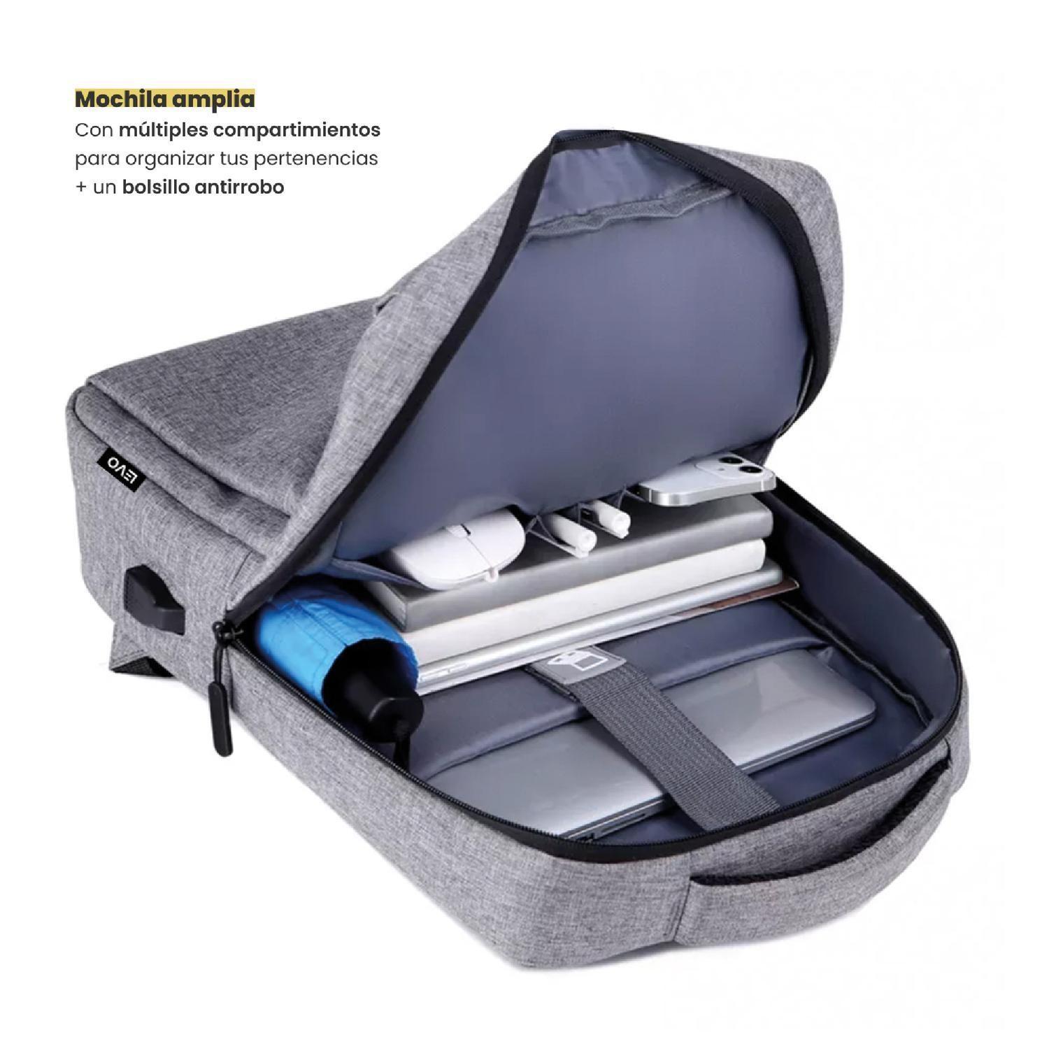 Mochila para Notebook con Puerto USB 15" Gris LEVO-5
