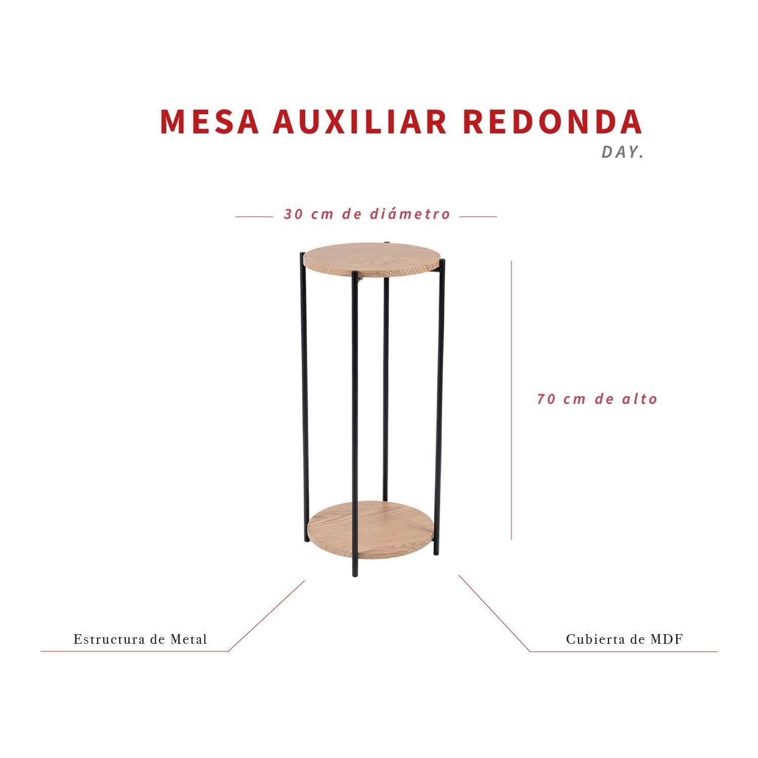 Mesa Auxiliar Redonda para Decoración Metal y MDF Day-4