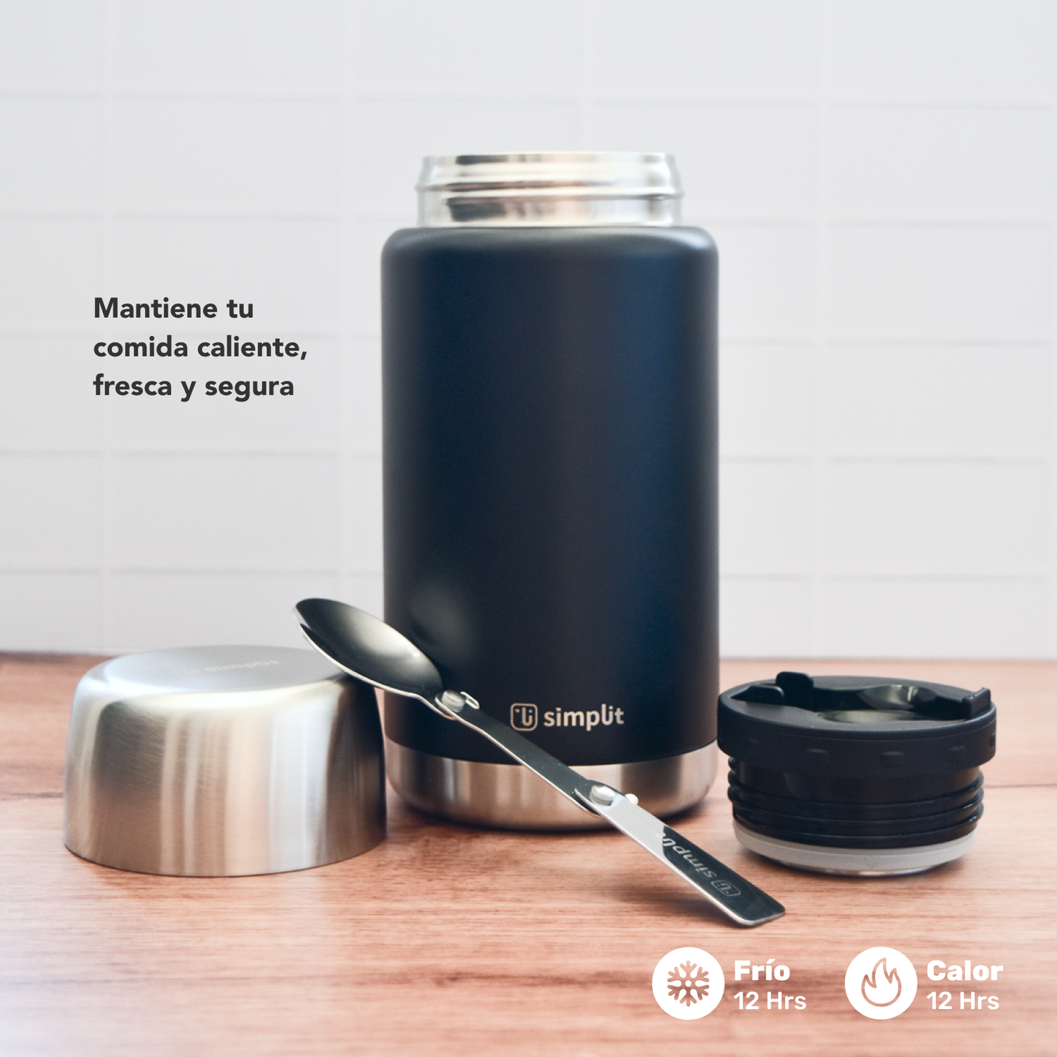 Termo de Comida Insulado Acero Inox 750 ml Negro Simplit-3