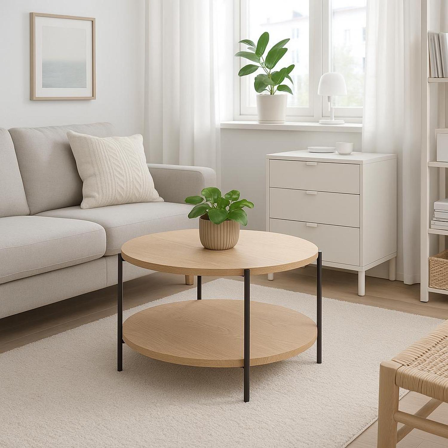 Mesa de Centro Redonda con Doble Cubierta MDF y Metal DAY-2