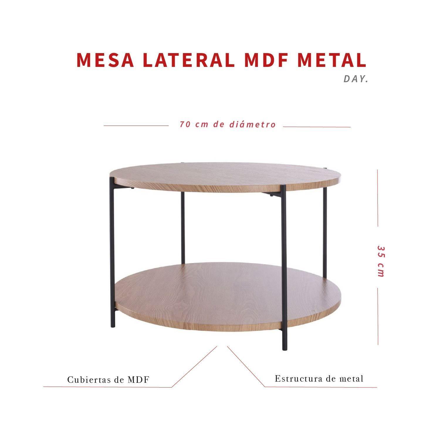 Mesa de Centro Redonda con Doble Cubierta MDF y Metal DAY-4
