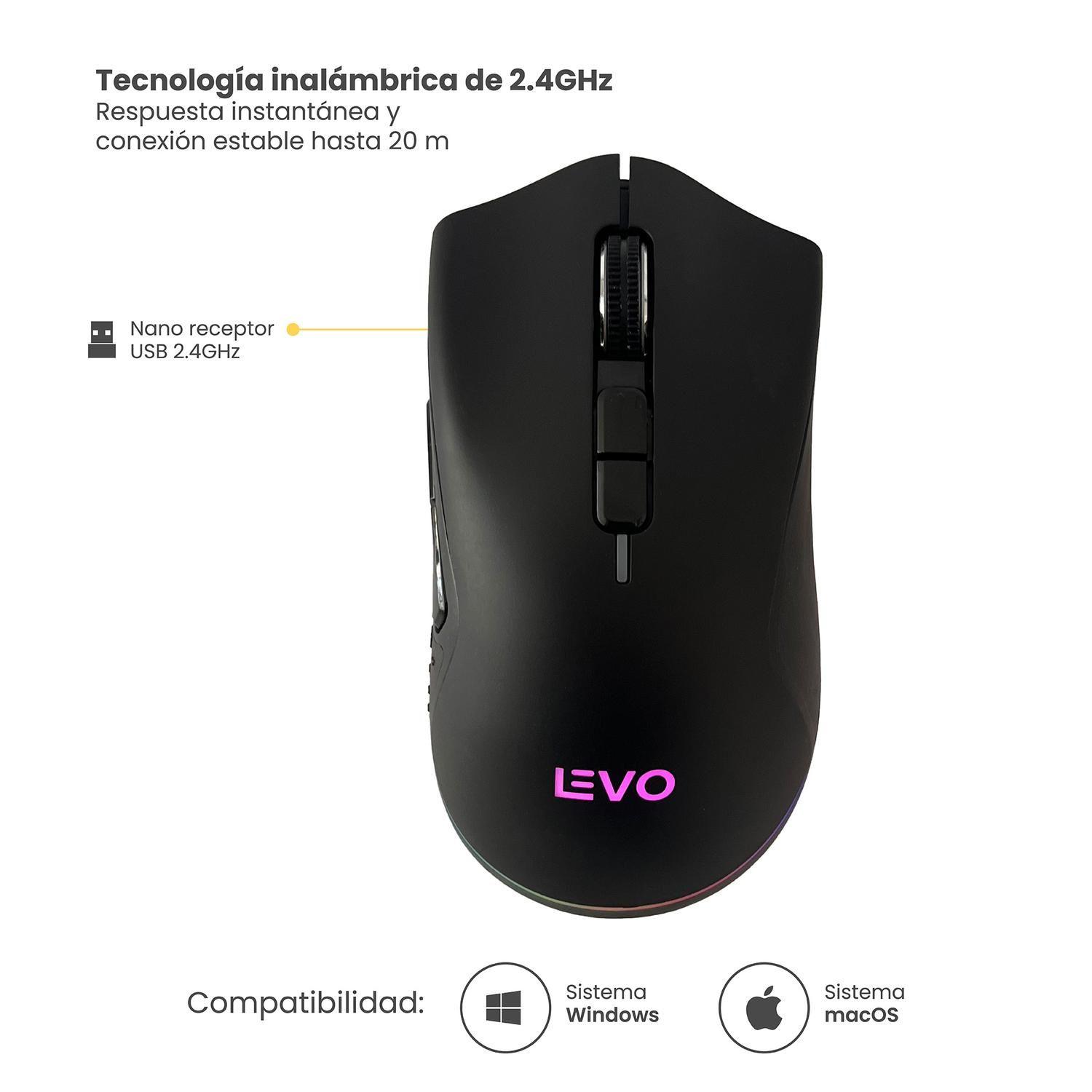 Mouse Gamer Inalambrico RGB NovaStrike Negro LEVO-3