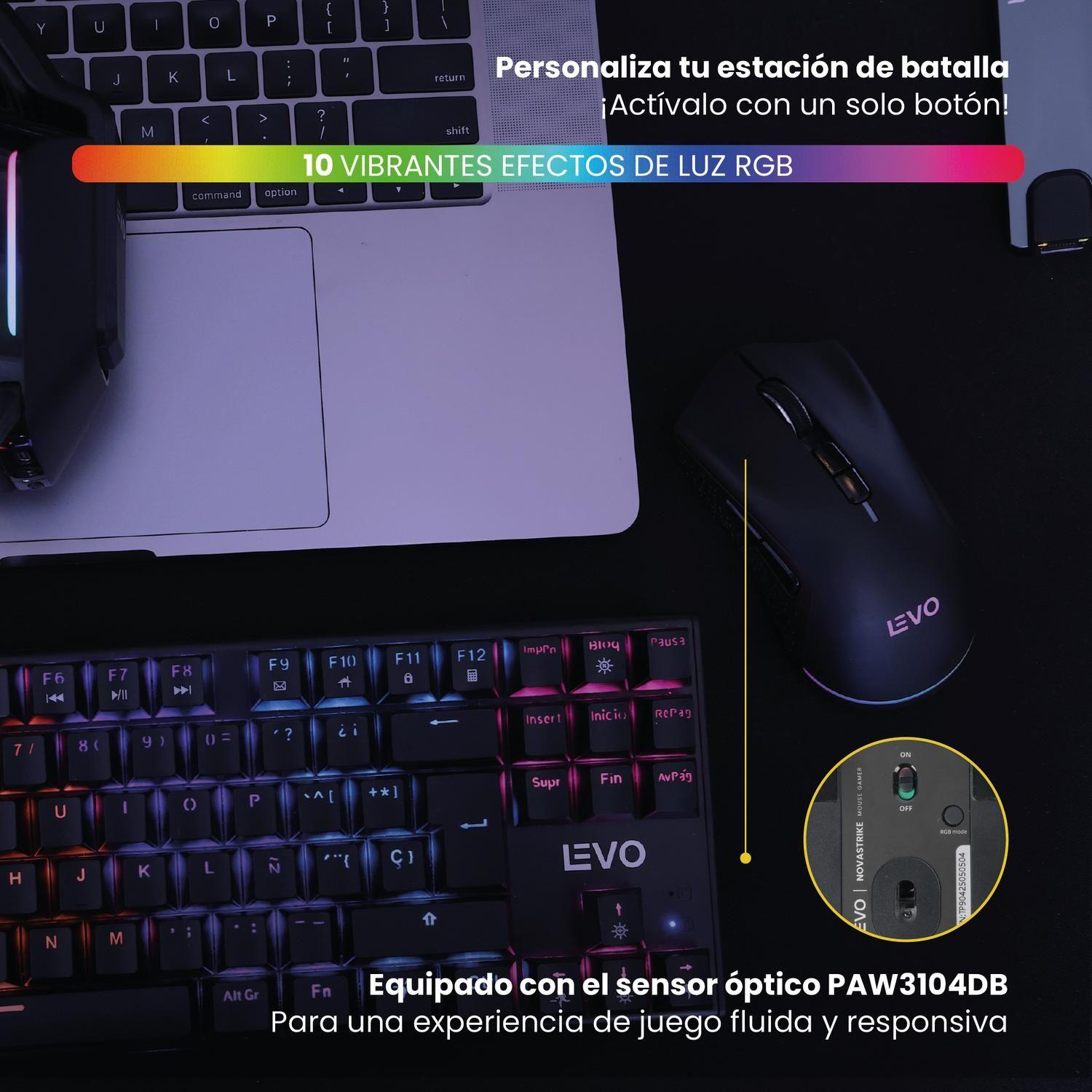 Mouse Gamer Inalambrico RGB NovaStrike Negro LEVO-6