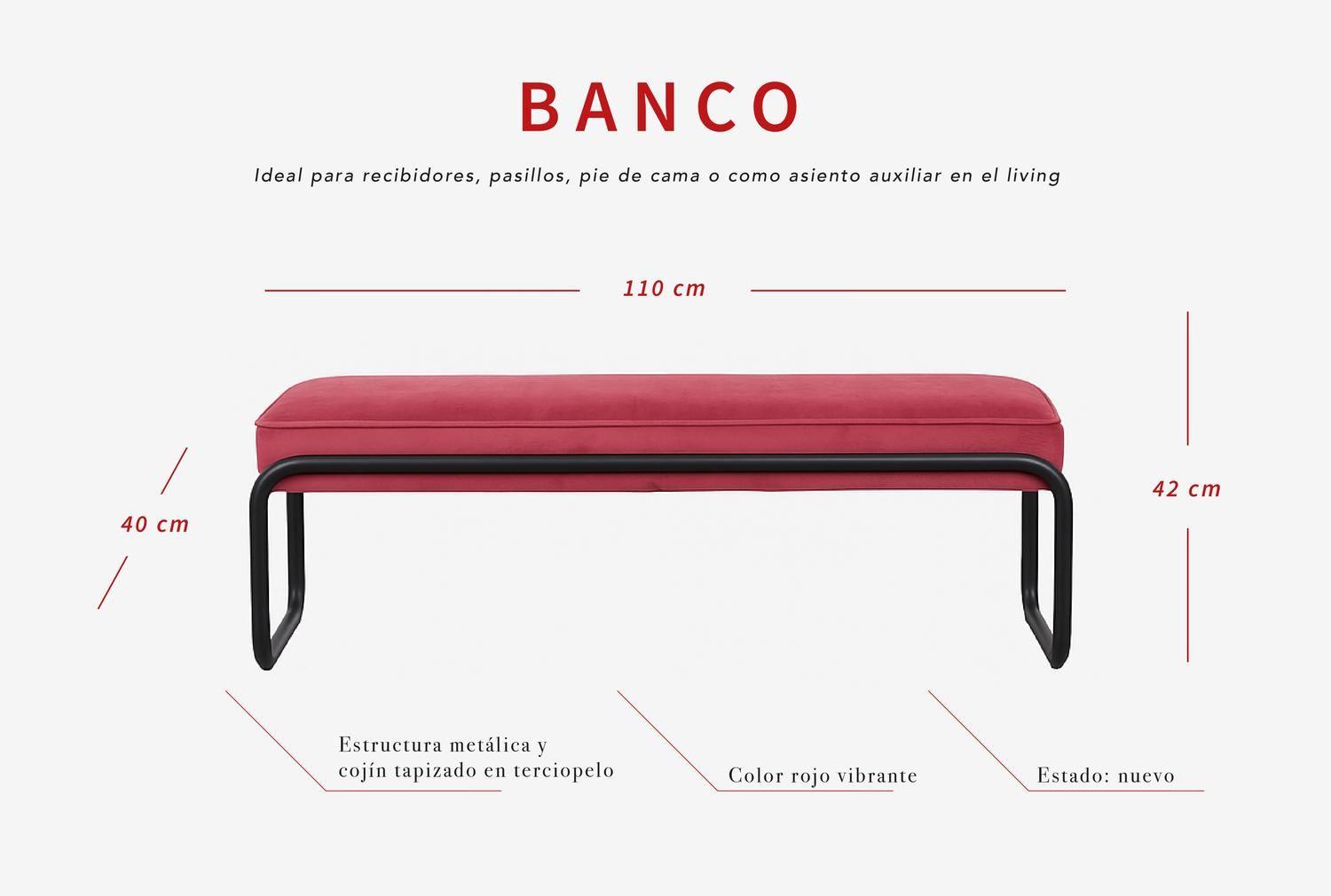 Banco de Recibidor Rojo de Terciopelo Moderno Day-3