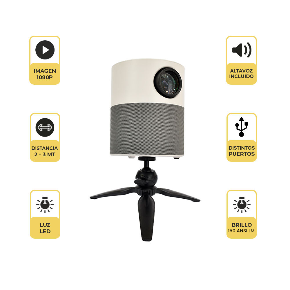 Proyector Led Portátil 360º + Telón Mural 100 Pulgadas Levo-3