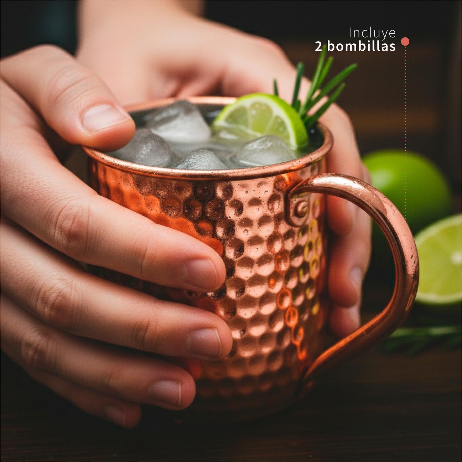 Set 2 Vasos Cobre Moscow Mule Mojito Bar + Bombilla Simplit-5