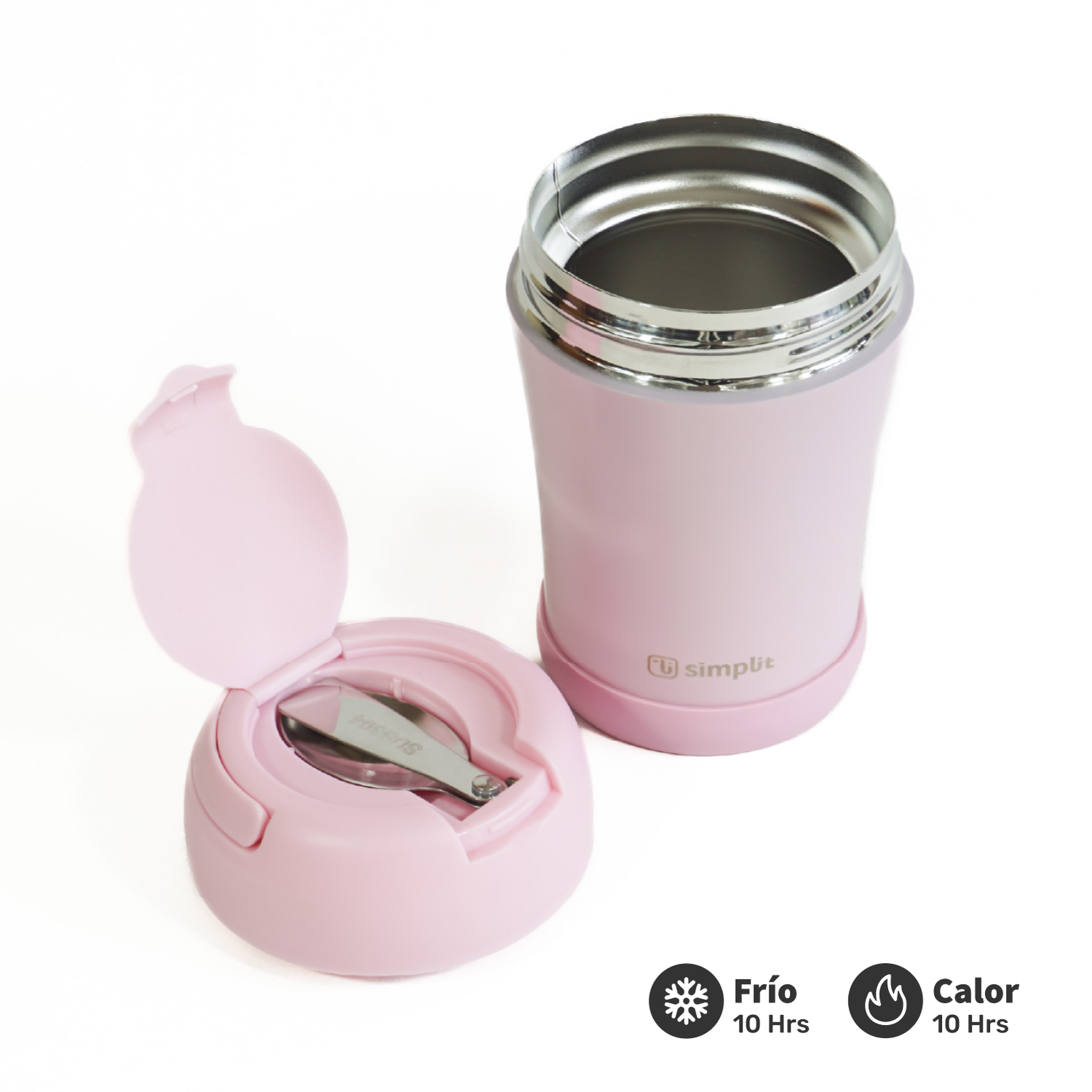 Termo Comida 400ml Rosado Cuchara Acero Inox Simplit-2