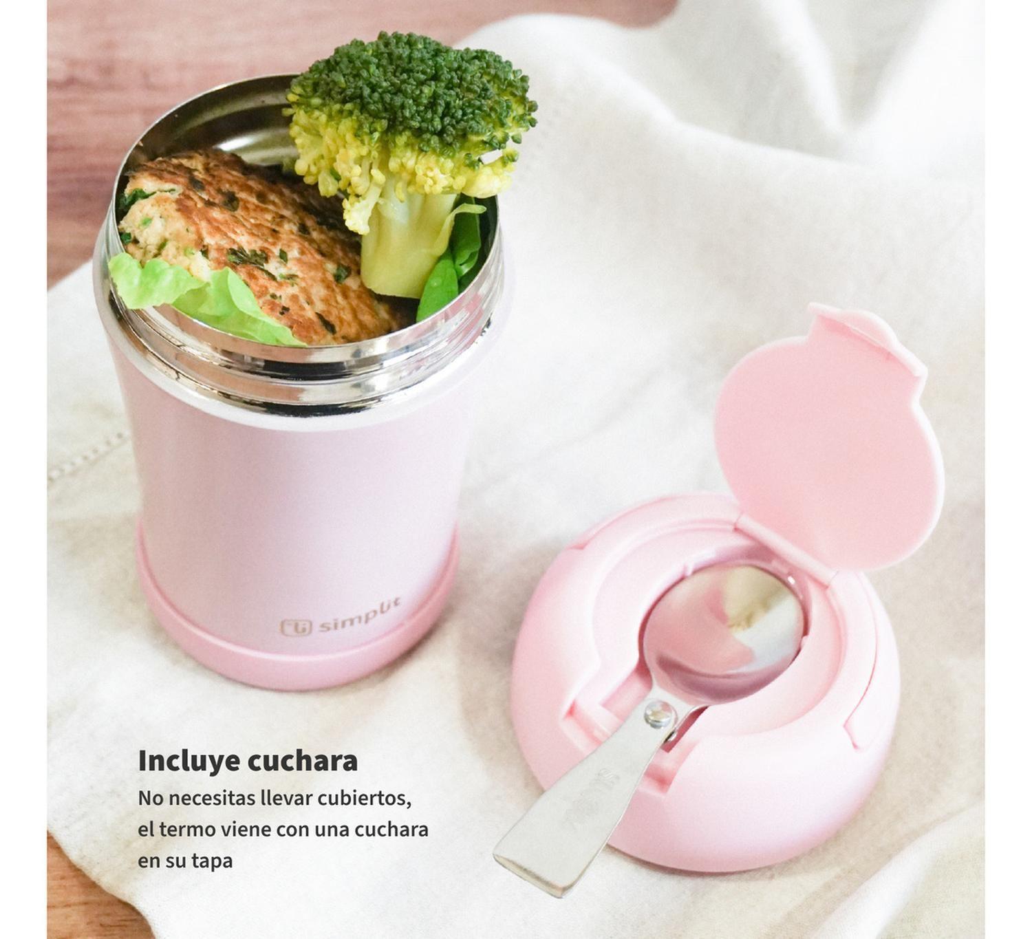 Termo Comida 400ml Rosado Cuchara Acero Inox Simplit-4