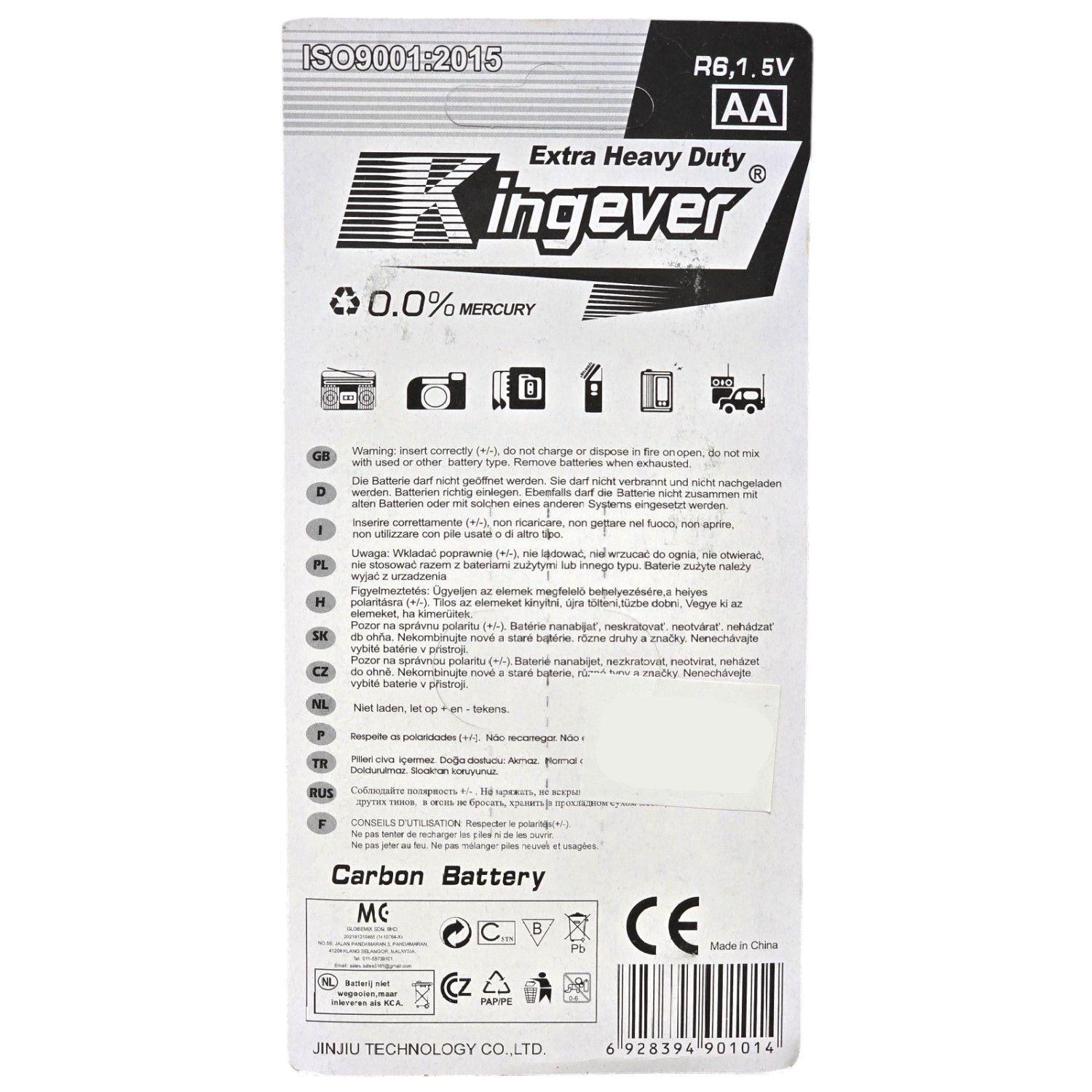 Pack 8 Pilas Kingever AA Carbon Battery R6-2