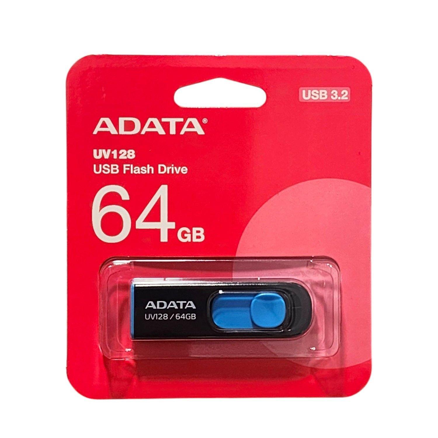 Pendrive Adata UV128 64gb 3.2 Gen 1 Negro/Azul Retráctil-3