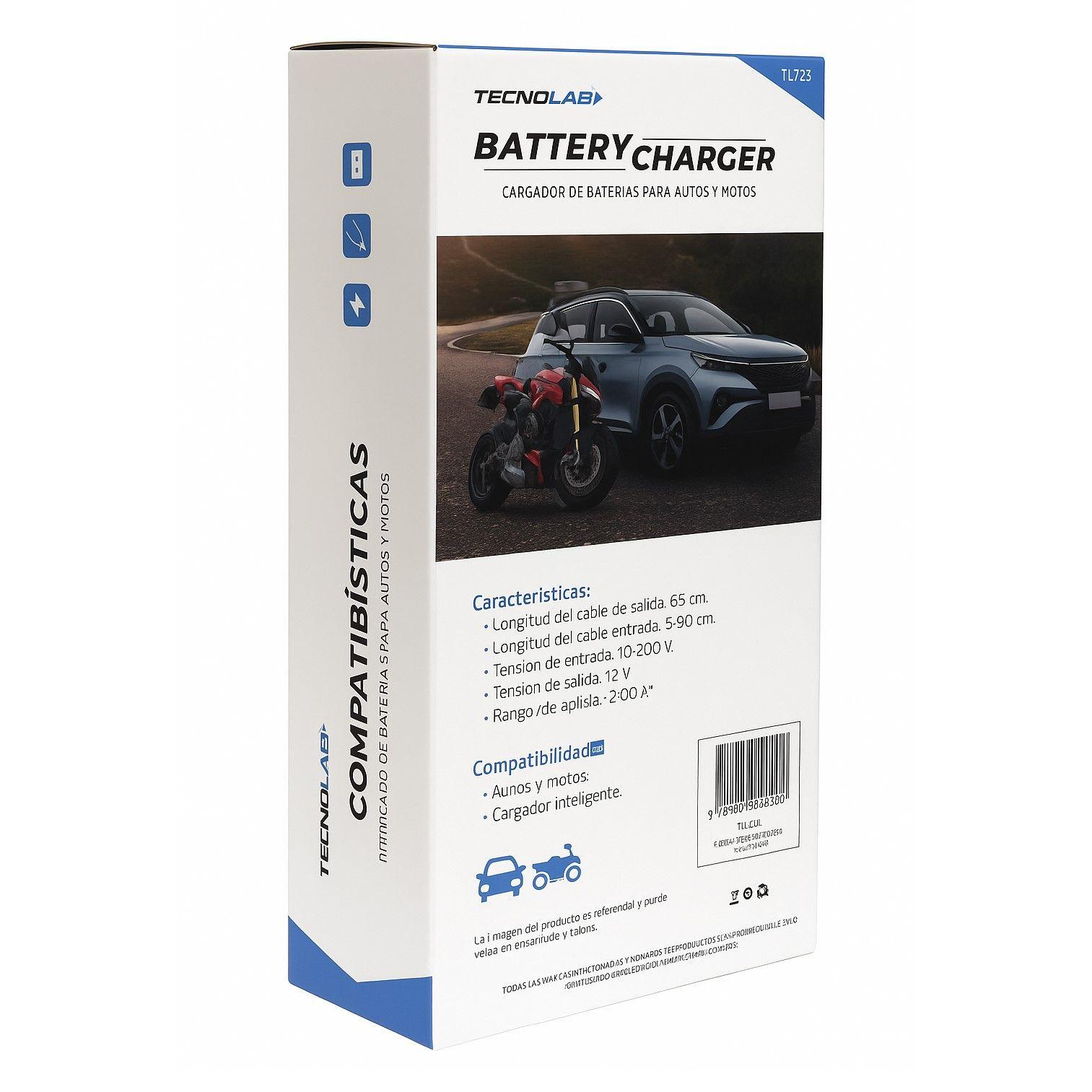 Cargador Baterías Tecnolab Autos y Motos 12v TL723-4