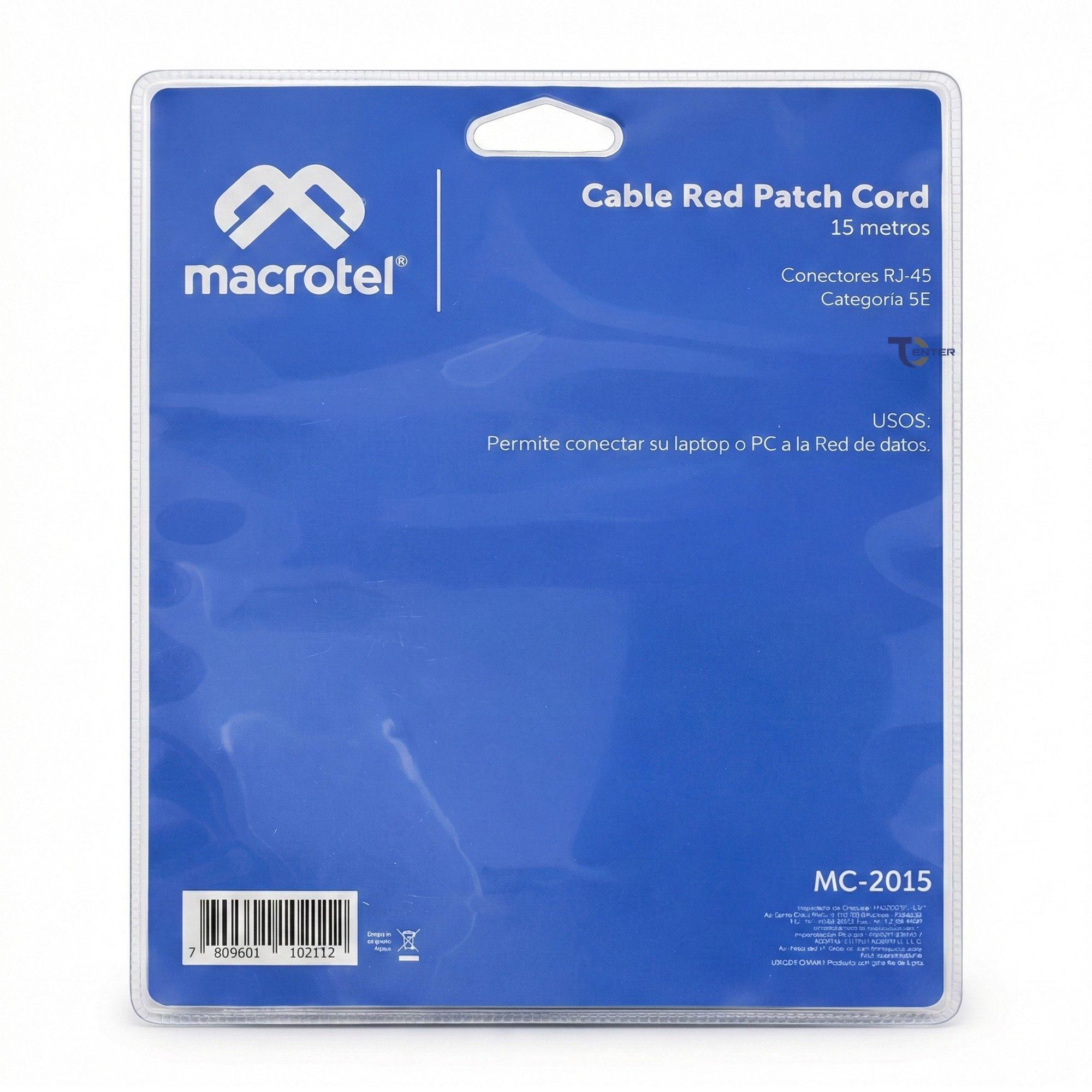 Cable de Red Macrotel 15 mts Patch Cord UTP Cat 5E MC-2015-2