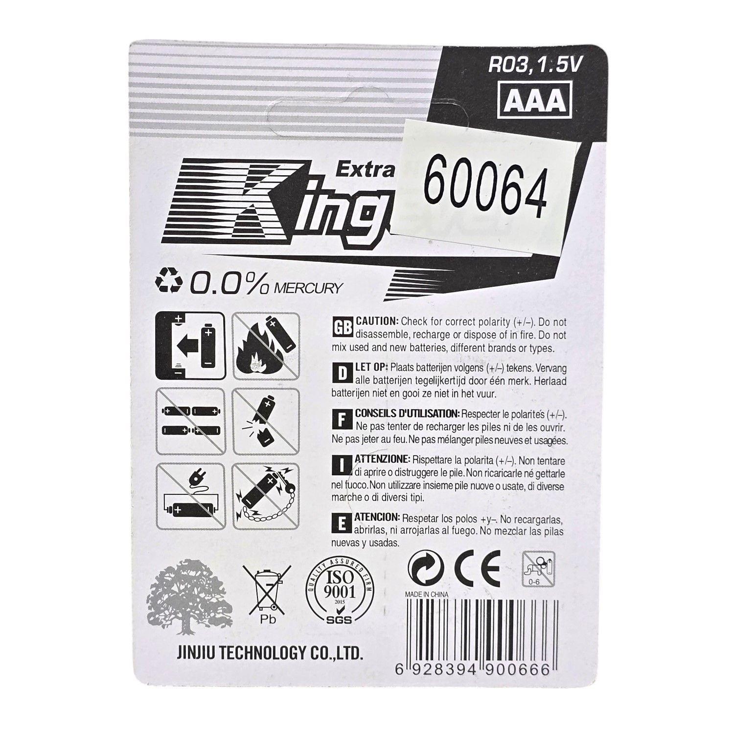 Pack 4 Pilas Kingever AAA Carbon Battery R03-2