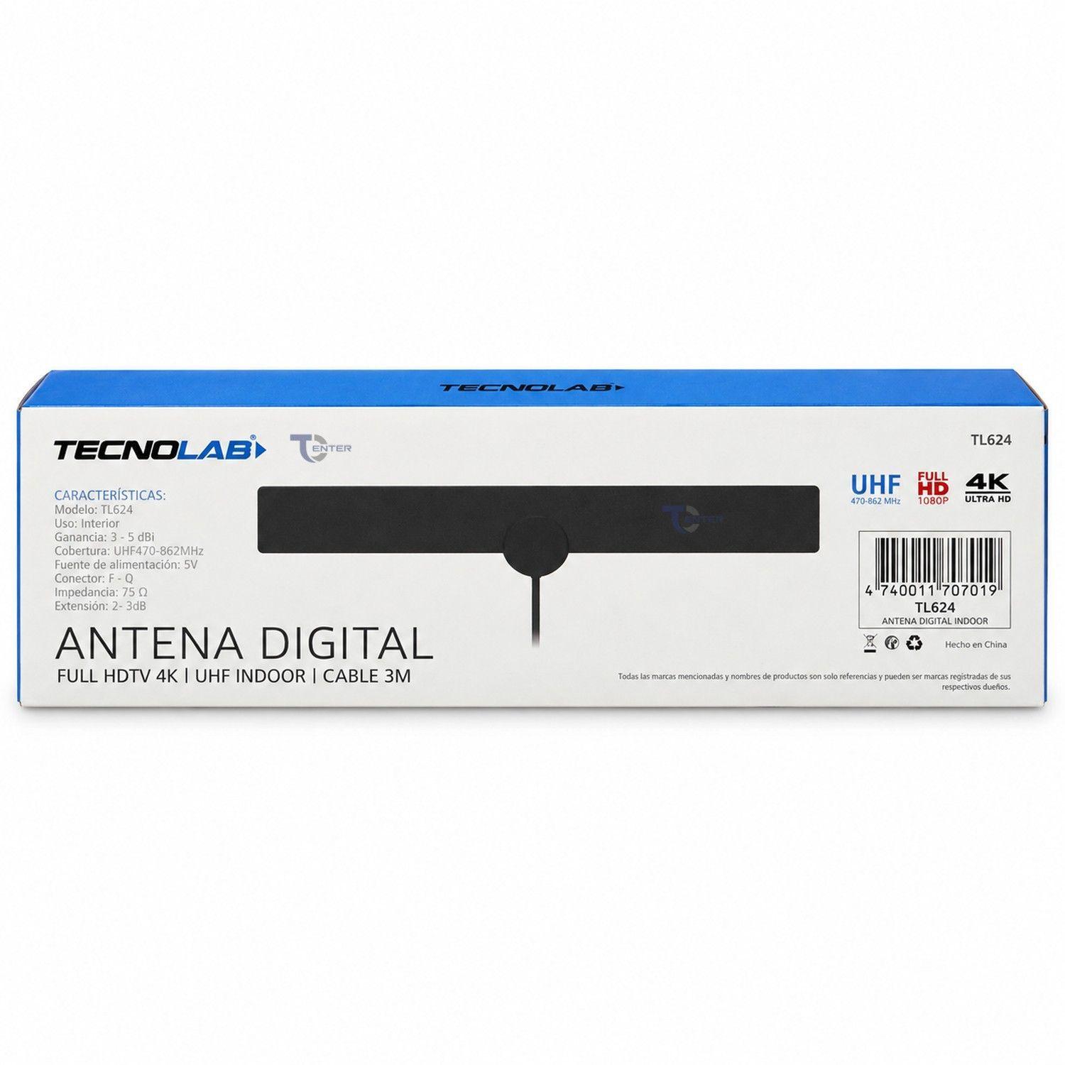 Mini Antena TV Digital Tecnolab Slim TL624 Cable 3 m-3