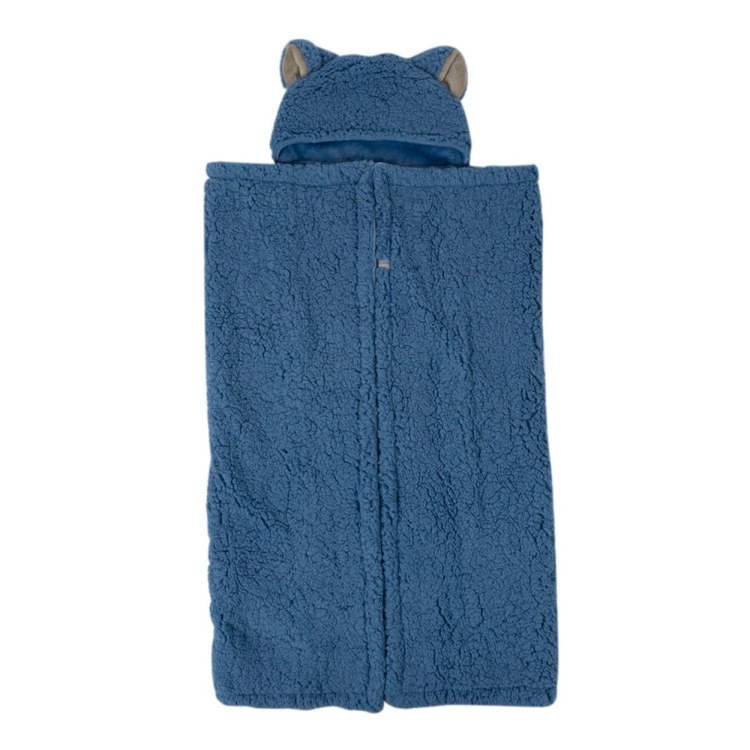 Frazada Poncho Manta Con Capucha Sherpa Niño Infanti Azul	-2