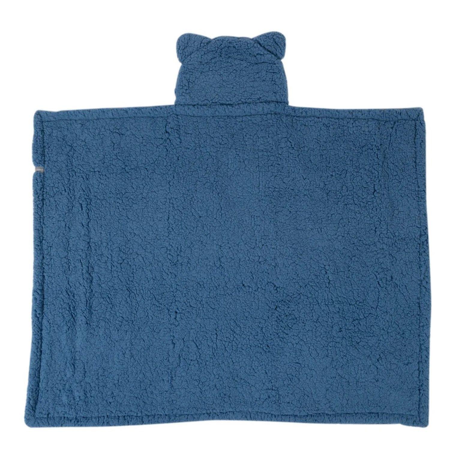 Frazada Poncho Manta Con Capucha Sherpa Niño Infanti Azul	-3