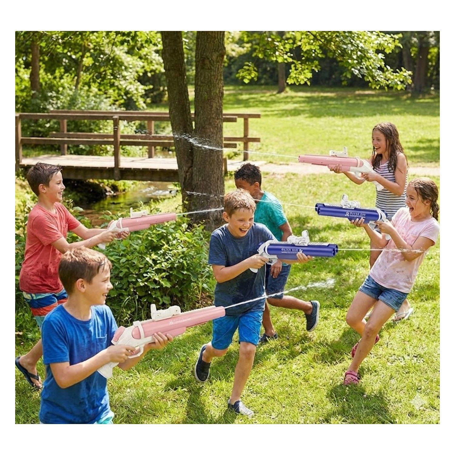 Juguete Pistola Lanza Agua Eléct Doble Cañon DBG1656BL Azul-4