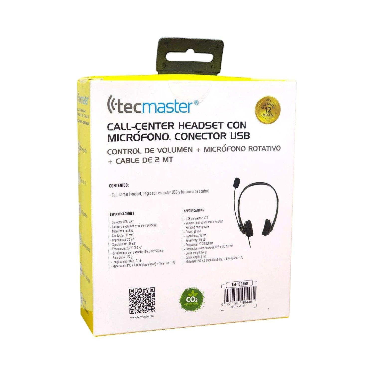 Auriculares Call-Center Micrófono USB Tm100559 Tecmaster -4