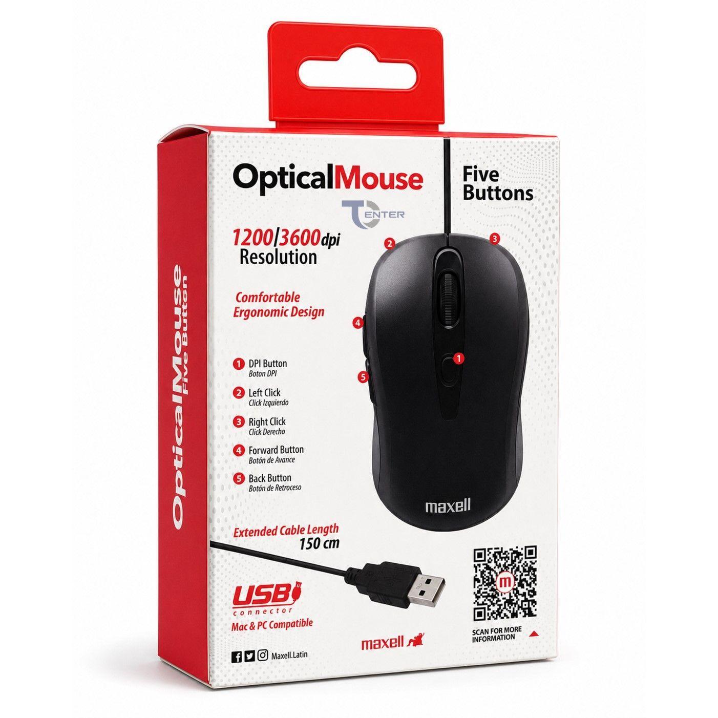 Mouse Óptico 5 Botones USB Maxell MOWR-105 Negro-3