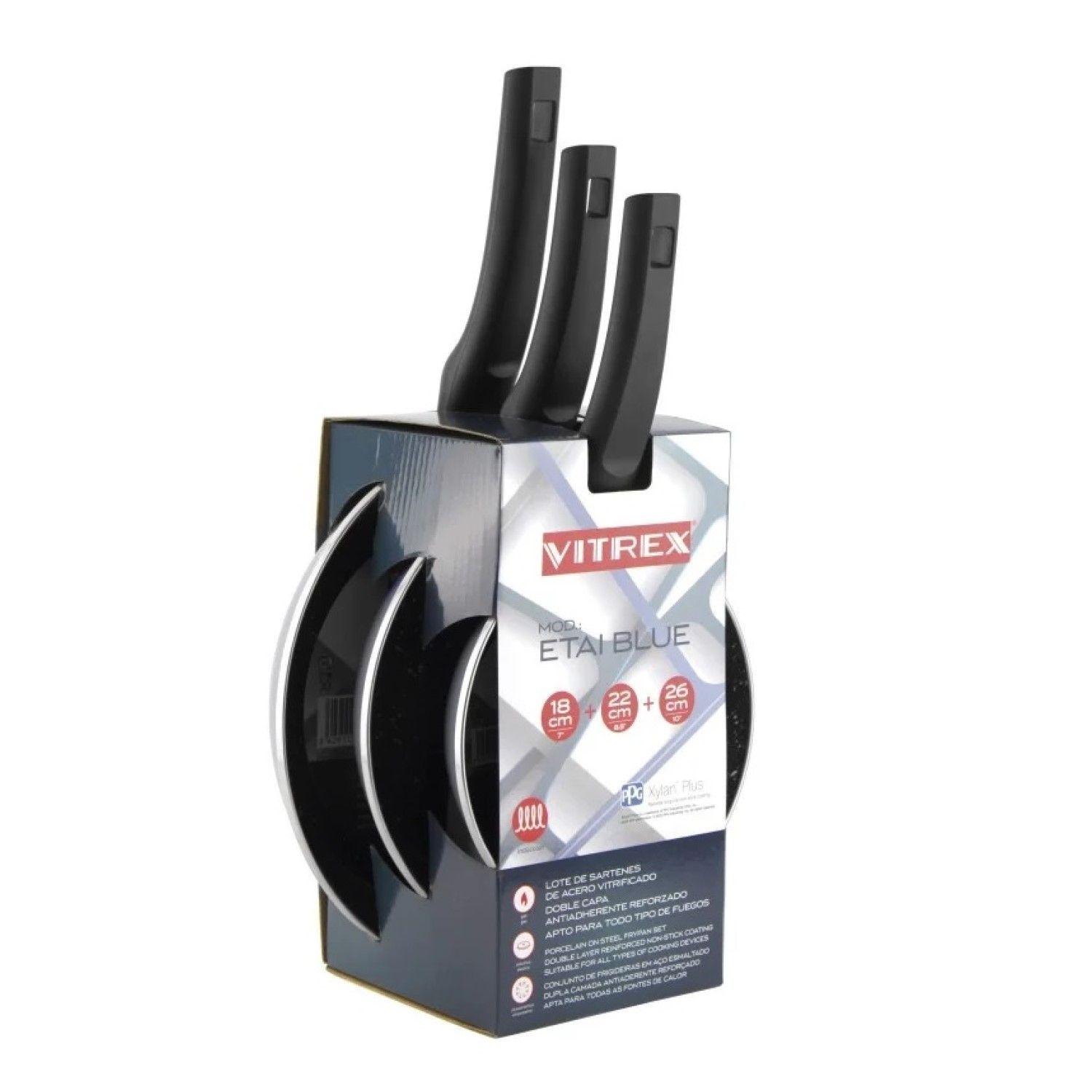 Set De 3 Sartenes Antiadherente 18/22/26 Cm Etai Blue Vitrex-6