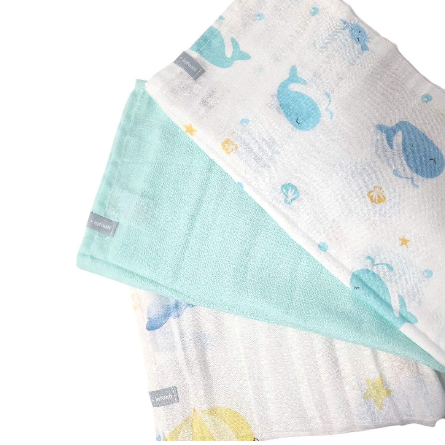 Pack 3 Tutos Verde Agua Bebe Algodón 75x75cm Infanti-0