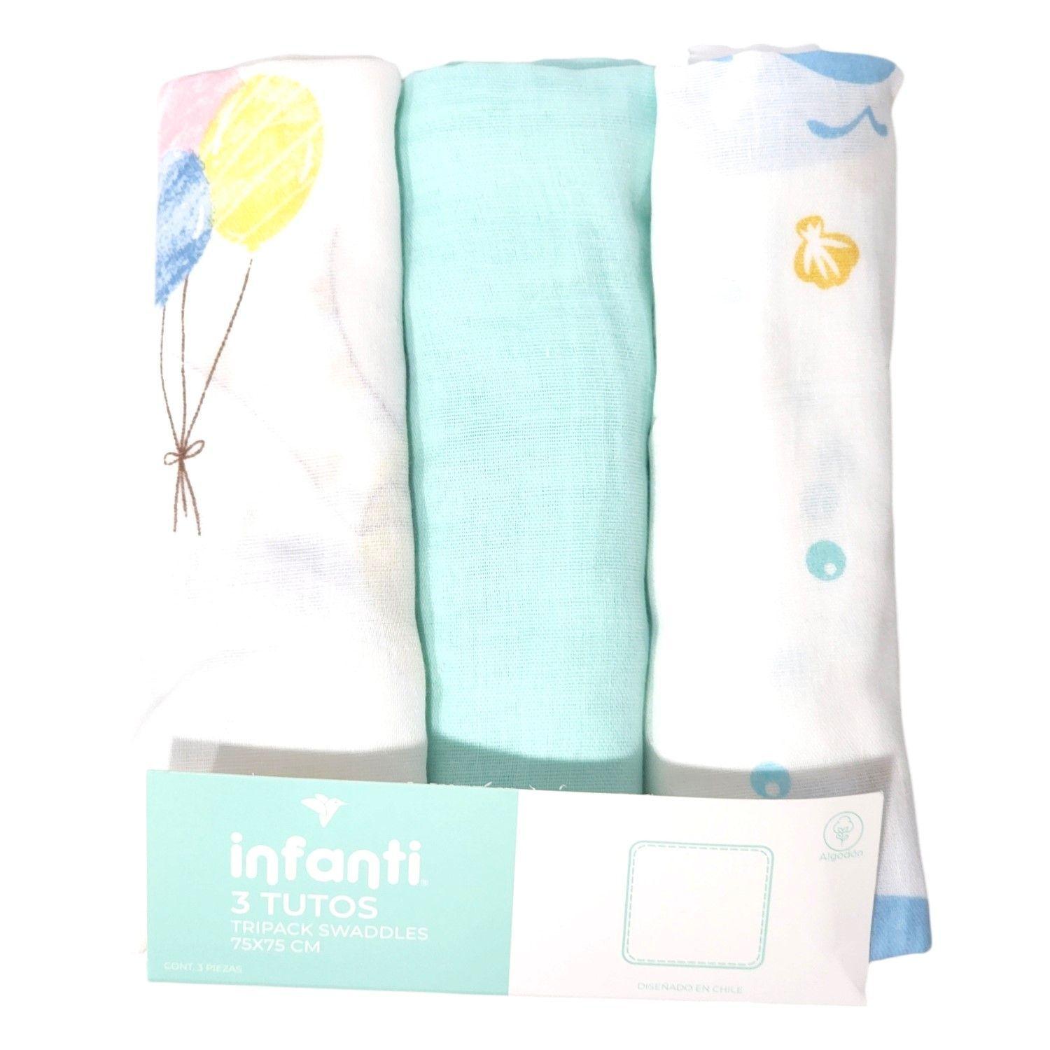Pack 3 Tutos Verde Agua Bebe Algodón 75x75cm Infanti-1