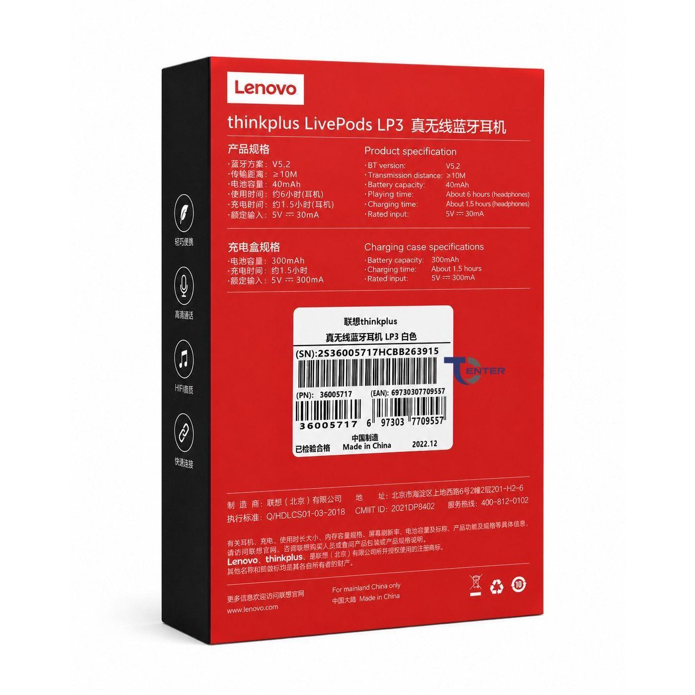 Audífonos Lenovo ThinkPlus LivePods LP3 Bt 5.2 ANC Blancos-2